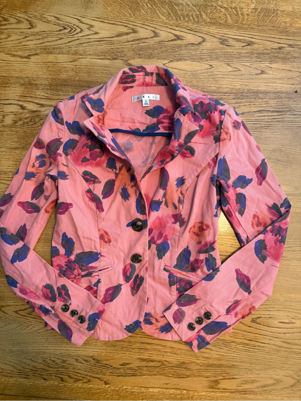 CAbi Pink Floral Cotton-Blend Blazer with Navy & Magenta Accents